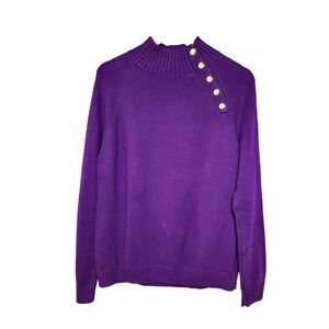 Chaps Purple High Collar Gold‎ Snaps Cotton Sweater Ribbed Neck Hems Size XL